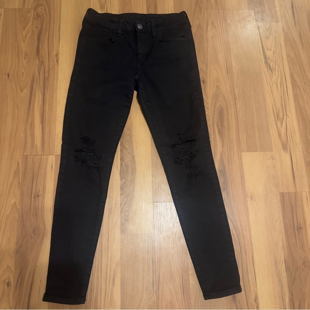 American Eagle Black Distressed Skinny Jeans